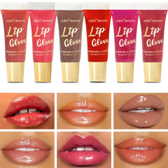 AZEN lip gloss swatches on arm demonstrate buildable shine.