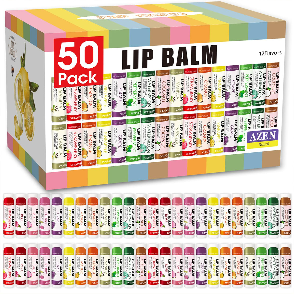 AZEN lip balm strawberry flavor provides rich moisture for dry lips and daily nourishment.