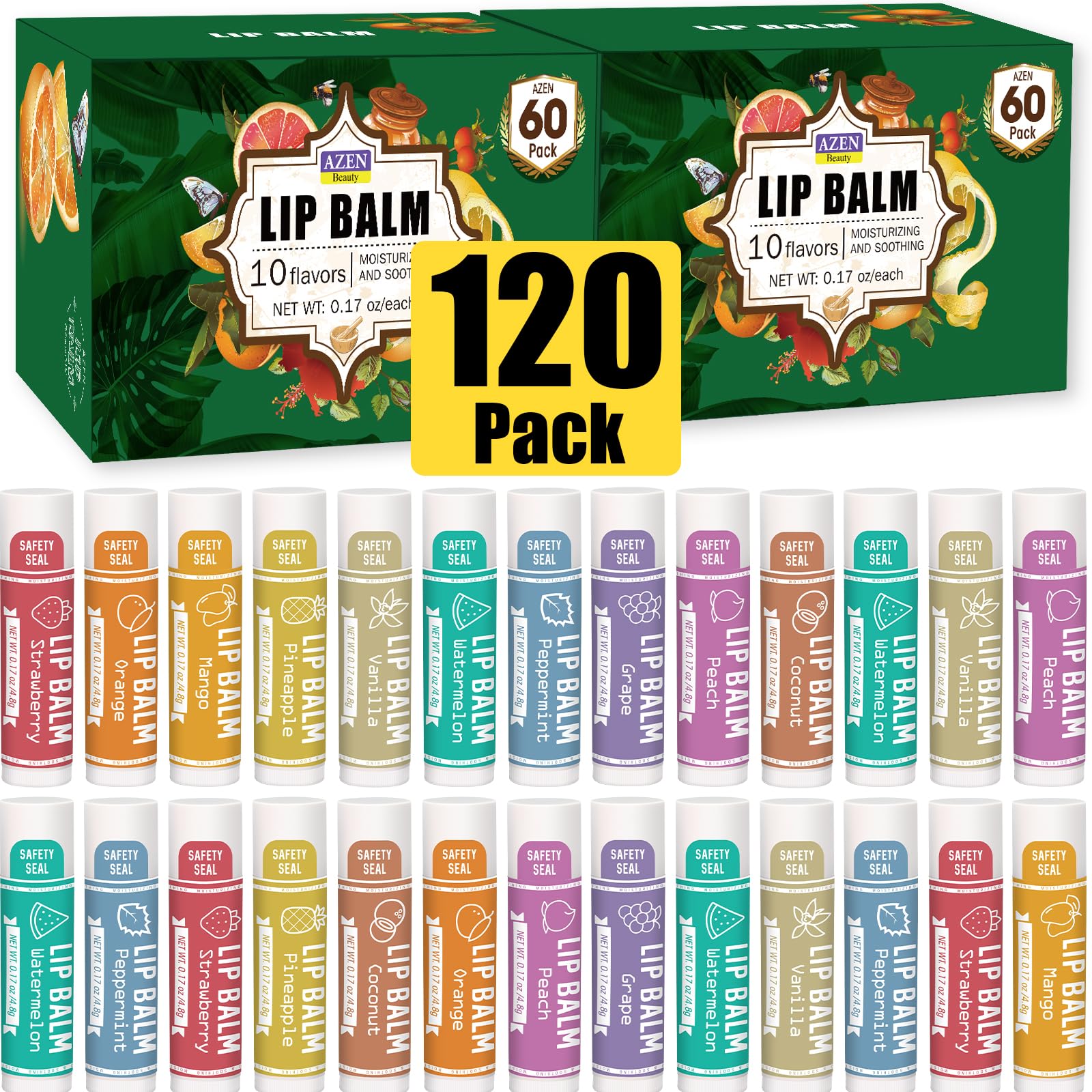 Azen lip balm strawberry tube provides daily moisture with a refreshing fruity scent.