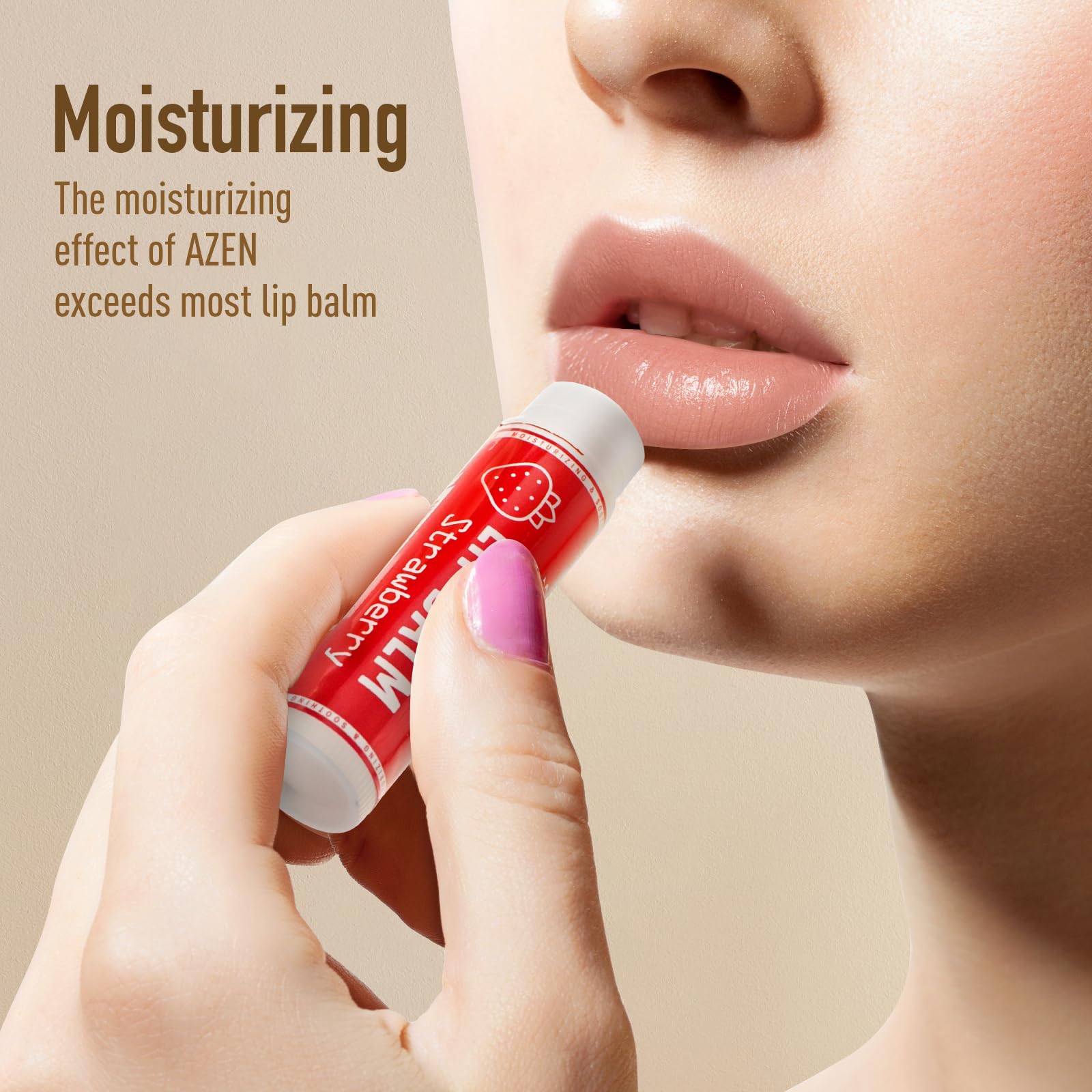 Azen lip balm watermelon tube adds hydration with a cool, fruity aroma.