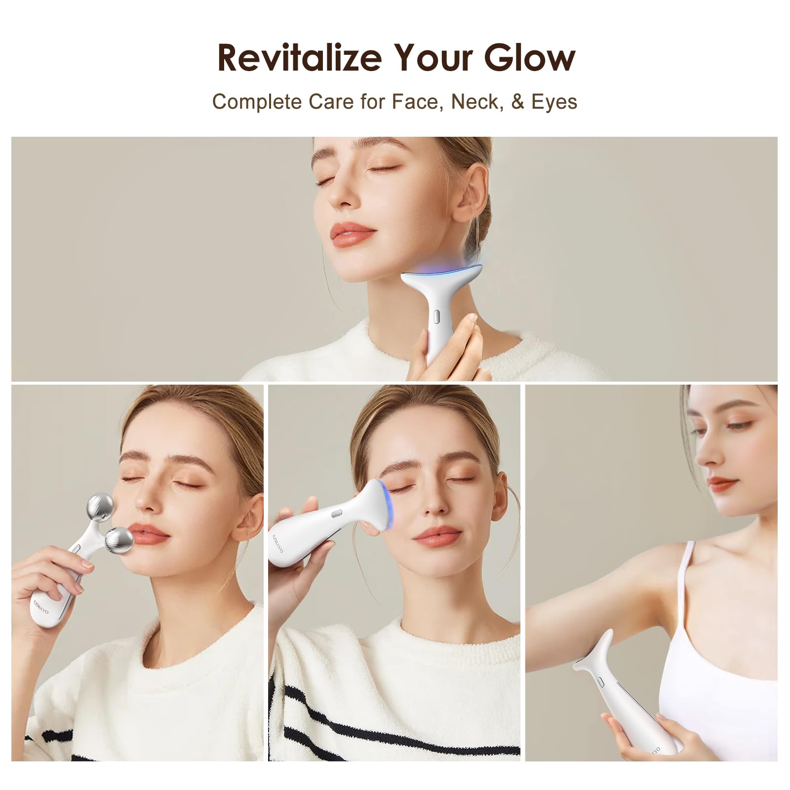 AZMAVO four replaceable heads for facial eye neck and body care