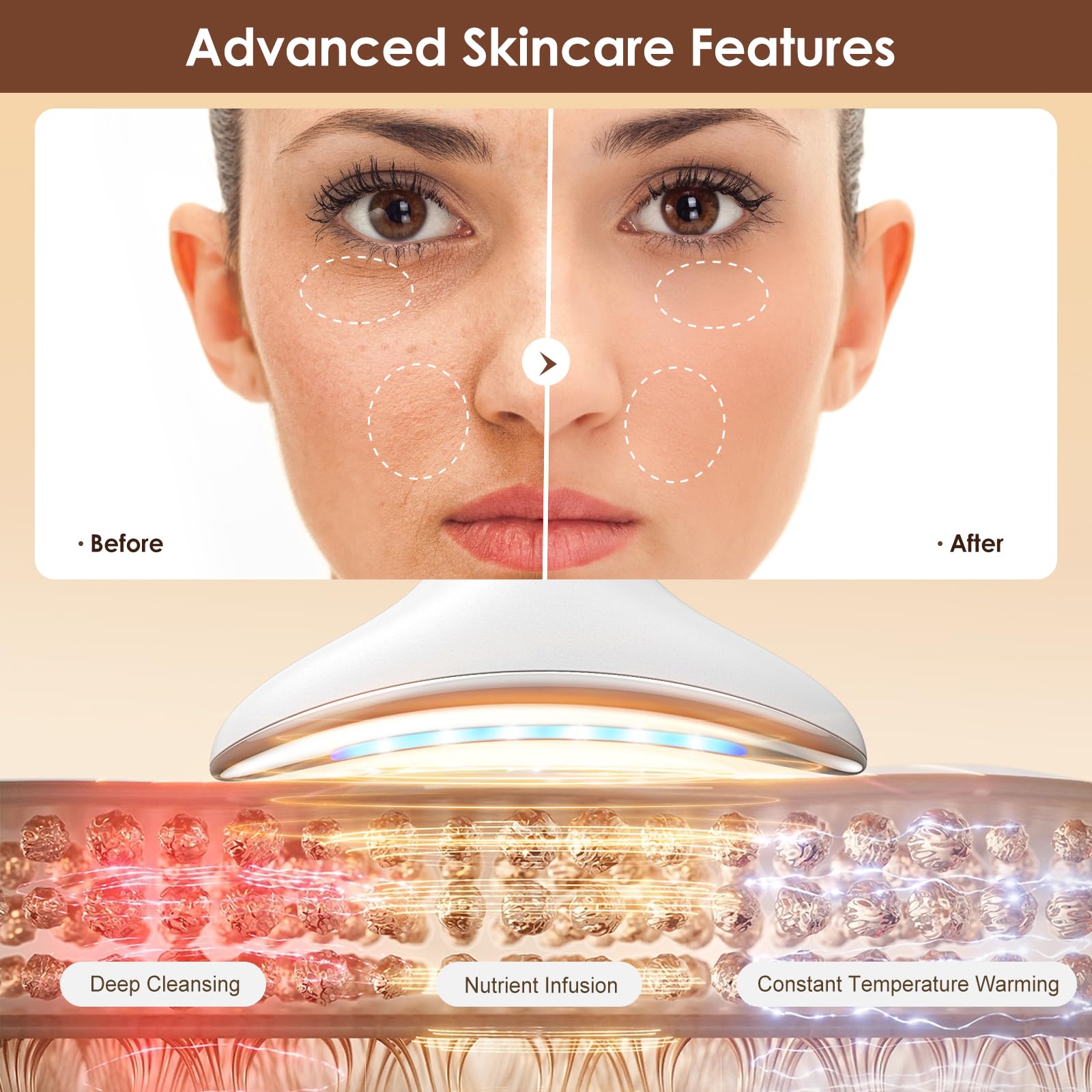 AZMAVO curved arc massage head gliding along cheek contours for lifting