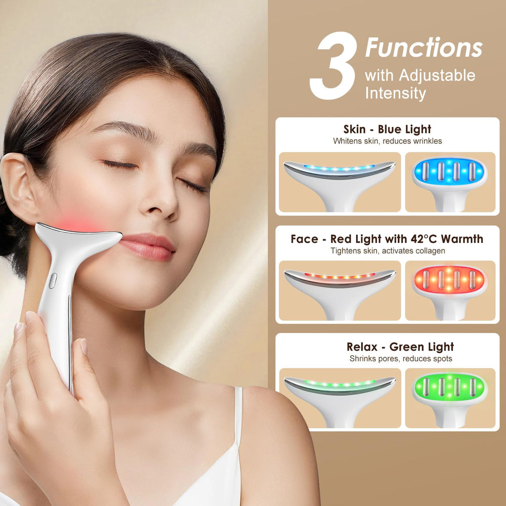 AZMAVO face-neck massager in use demonstrates targeted contour care for jawline and neck