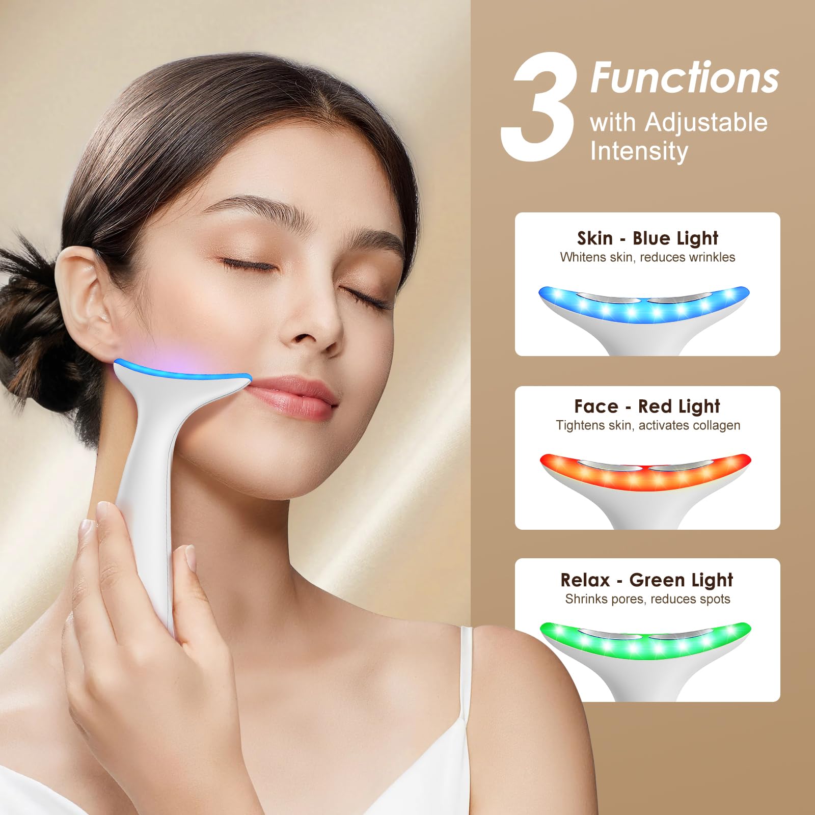 AZMAVO facial-neck massager milky-white side view showcases compact, portable design