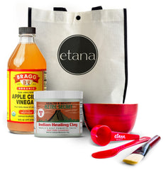 Aztec Secret Clay Premium Set with Indian Healing Clay bottle for at-home facial preparation.