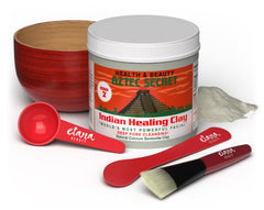 Aztec Secret Essential Indian Clay Mask Kit packaging shows eco-friendly detox setup.