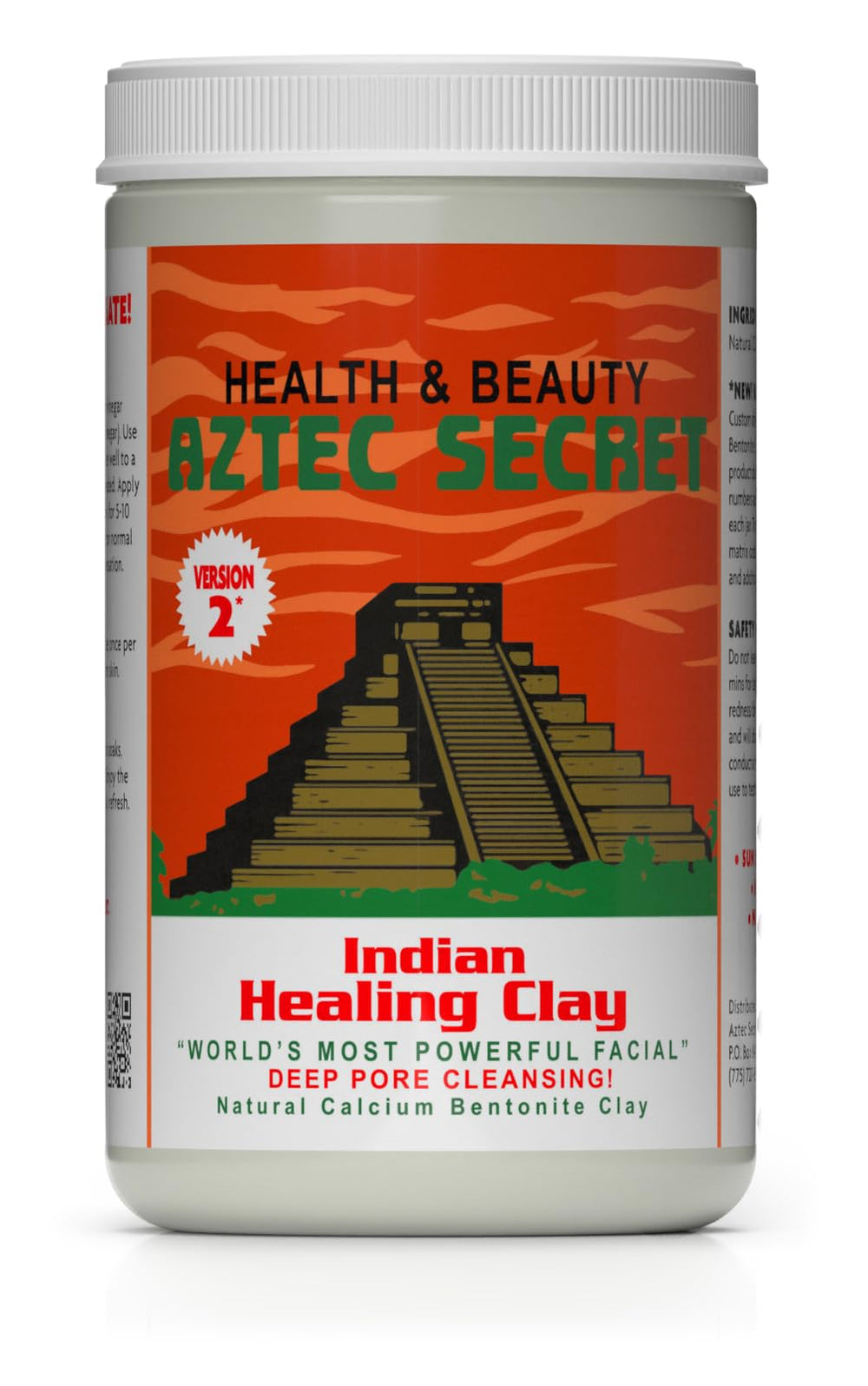 Aztec Secret Indian Healing Clay 2lb jar closeup highlighting deep pore cleansing potential.