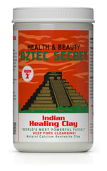 Aztec Secret Indian Healing Clay 2lb jar closeup highlighting deep pore cleansing potential.