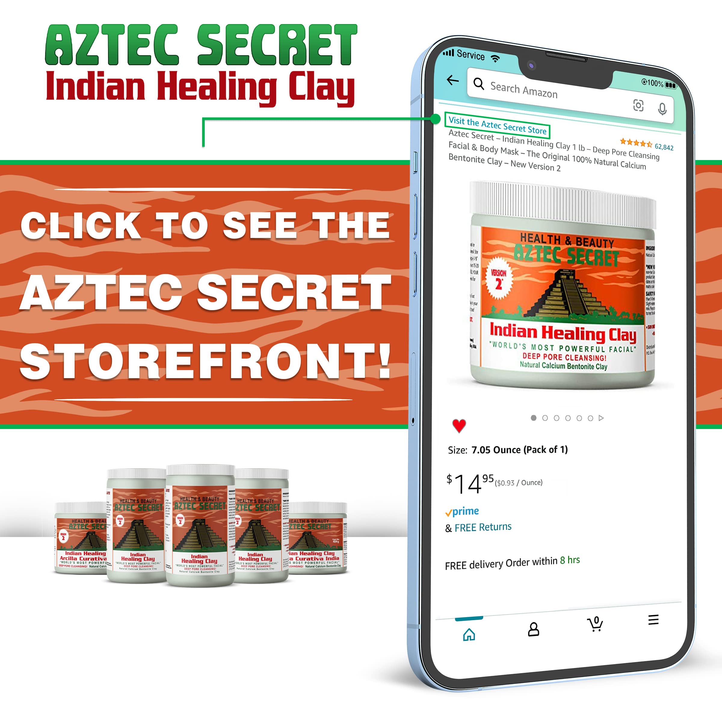 Aztec Secret Indian Healing Clay hair mask ready to clarify and nourish hair.