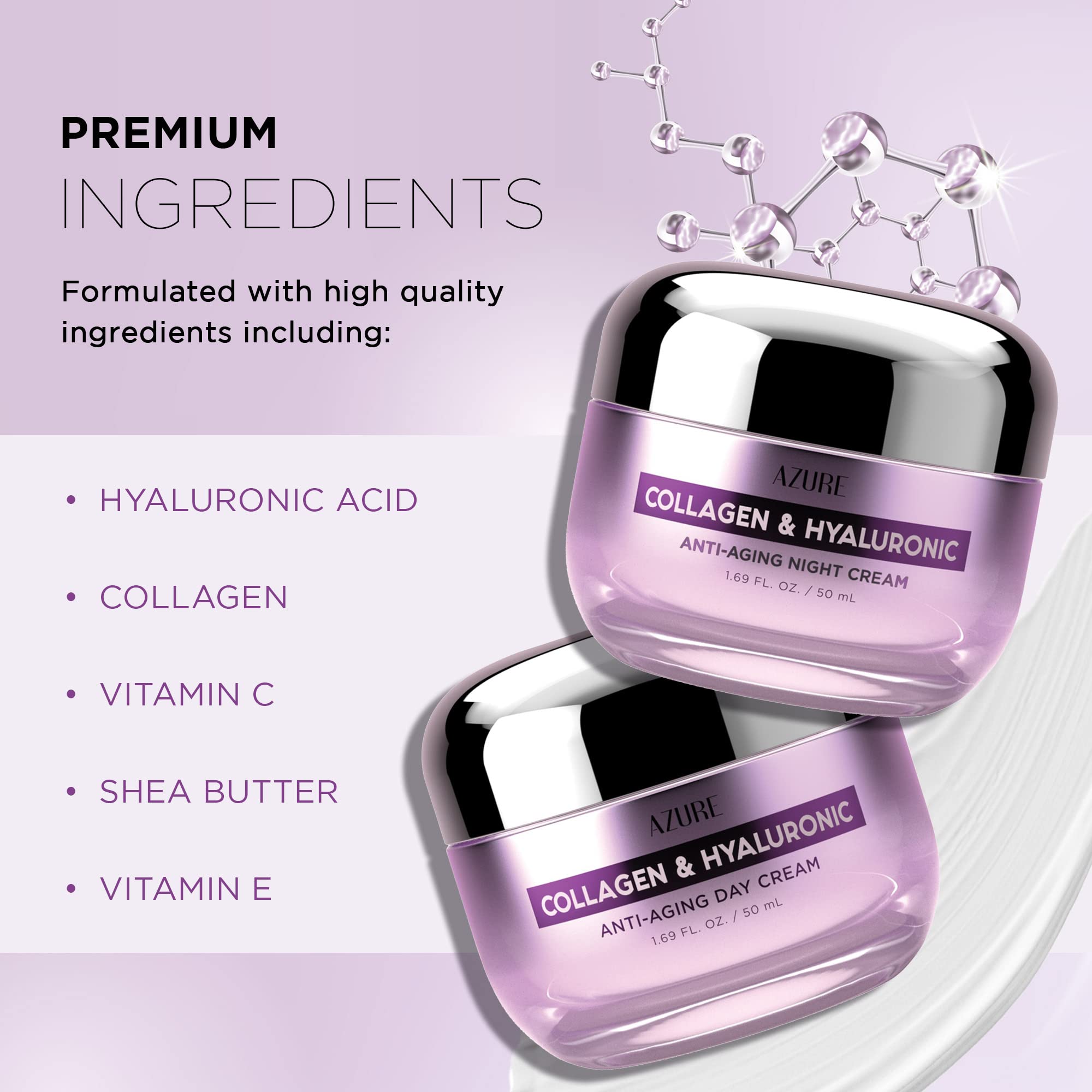 Azure Cosmetics anti-aging cream focuses on fine lines and skin plumpness for daily use