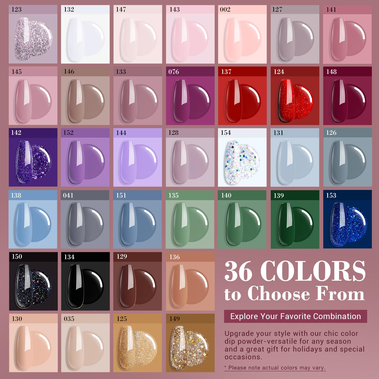 AZUREBEAUTY 36-colors swatches, expansive color range for seasonal nail art.