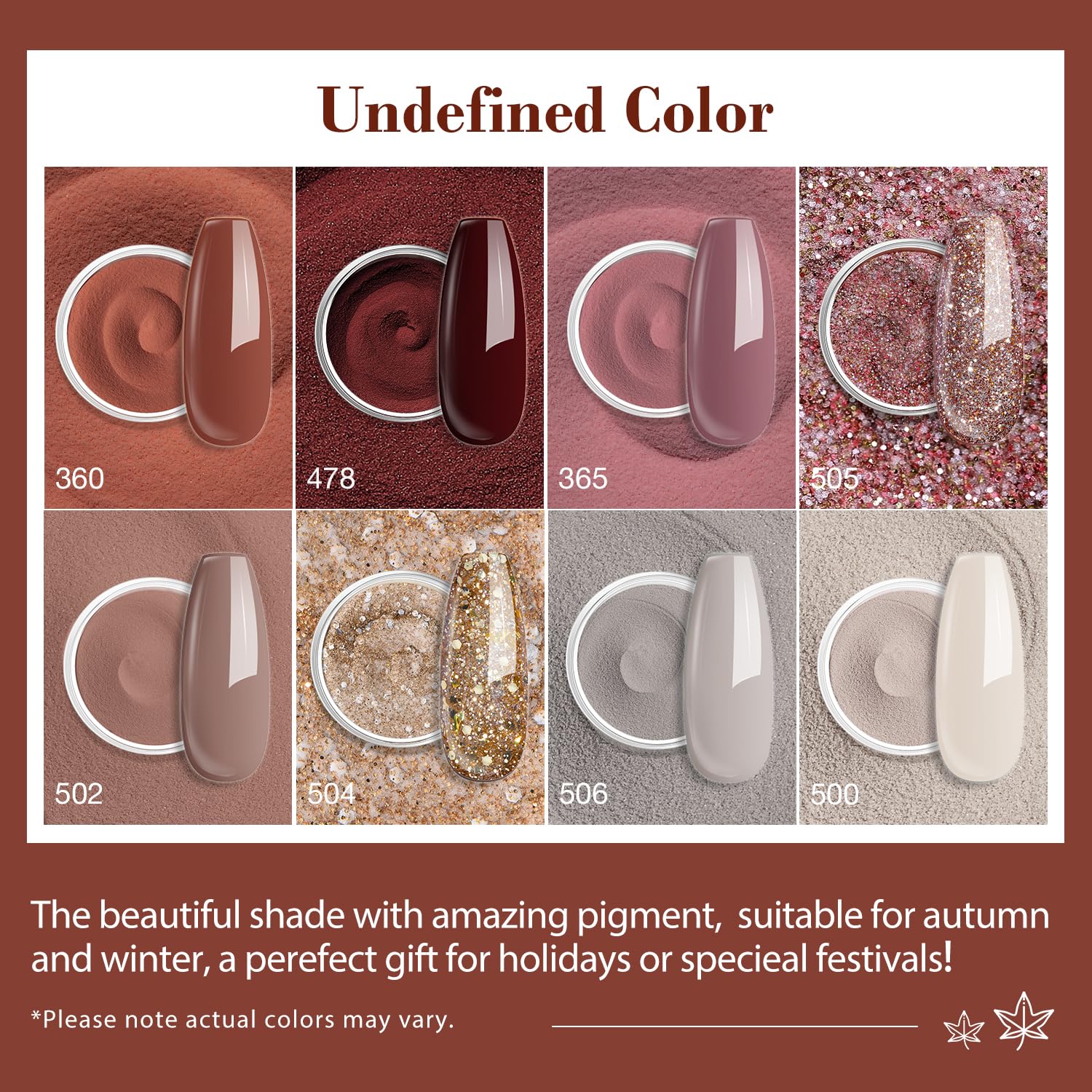 AZUREBEAUTY 8 colors dip powder palette for versatile fall-winter looks.
