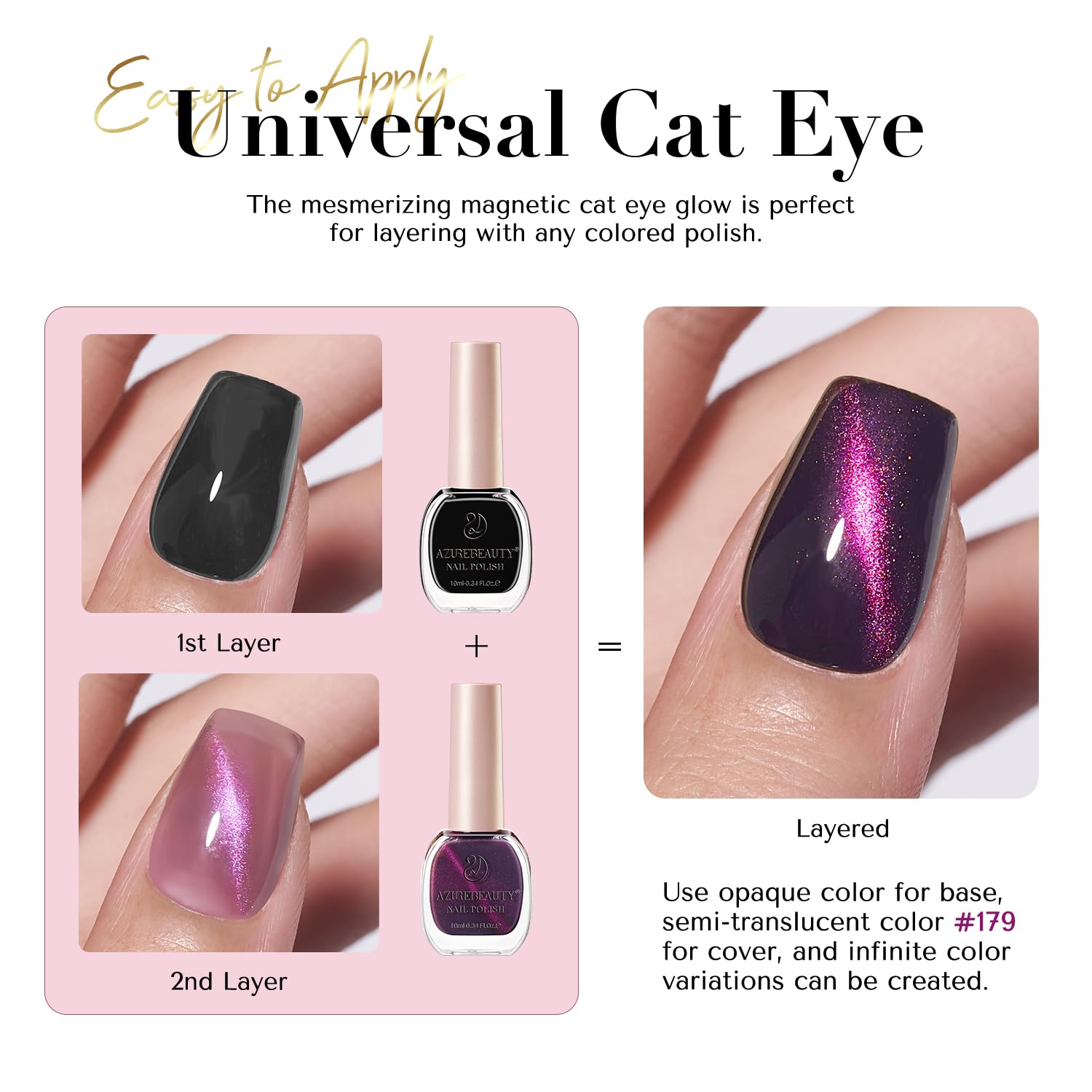 AZUREBEAUTY Magnet-under-nail demonstration showing easy at-home cat-eye control.