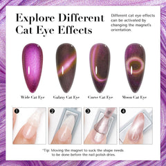 AZUREBEAUTY Cat Eye Nail Polish Set Mooncat purple sparkle swatch with holographic glow.
