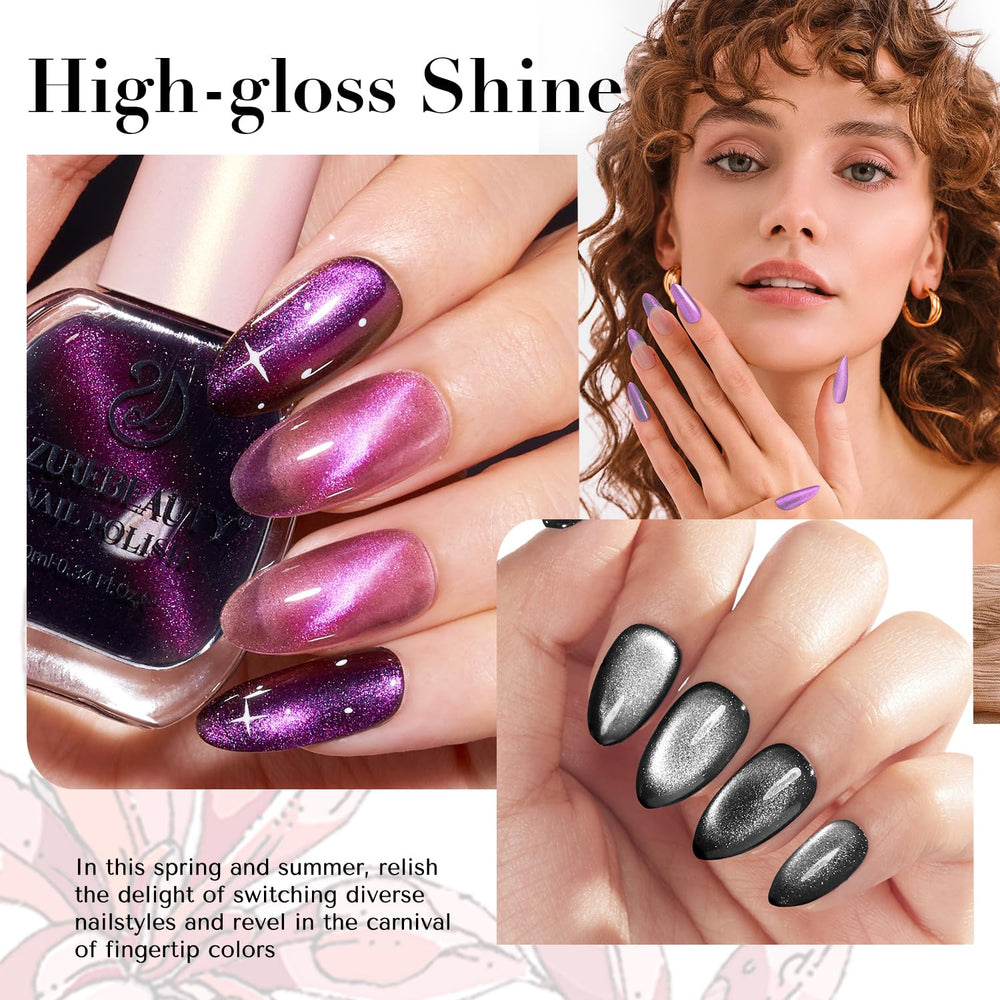 AZUREBEAUTY Cat Eye Nail Polish Set Mooncat red swatch adds vibrant statement nails.