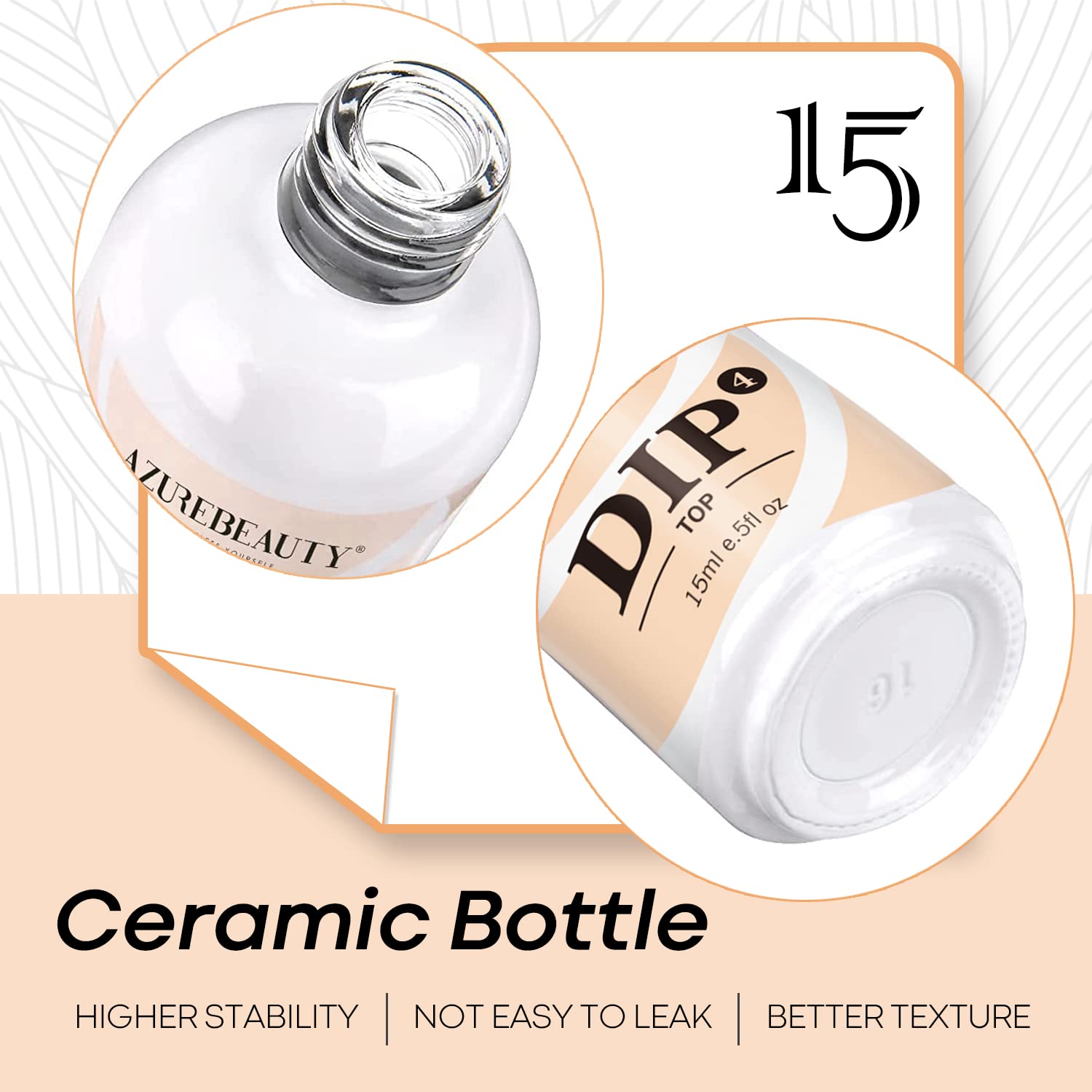 AZUREBEAUTY ceramic bottle design emphasizes durability and 15ml volume.