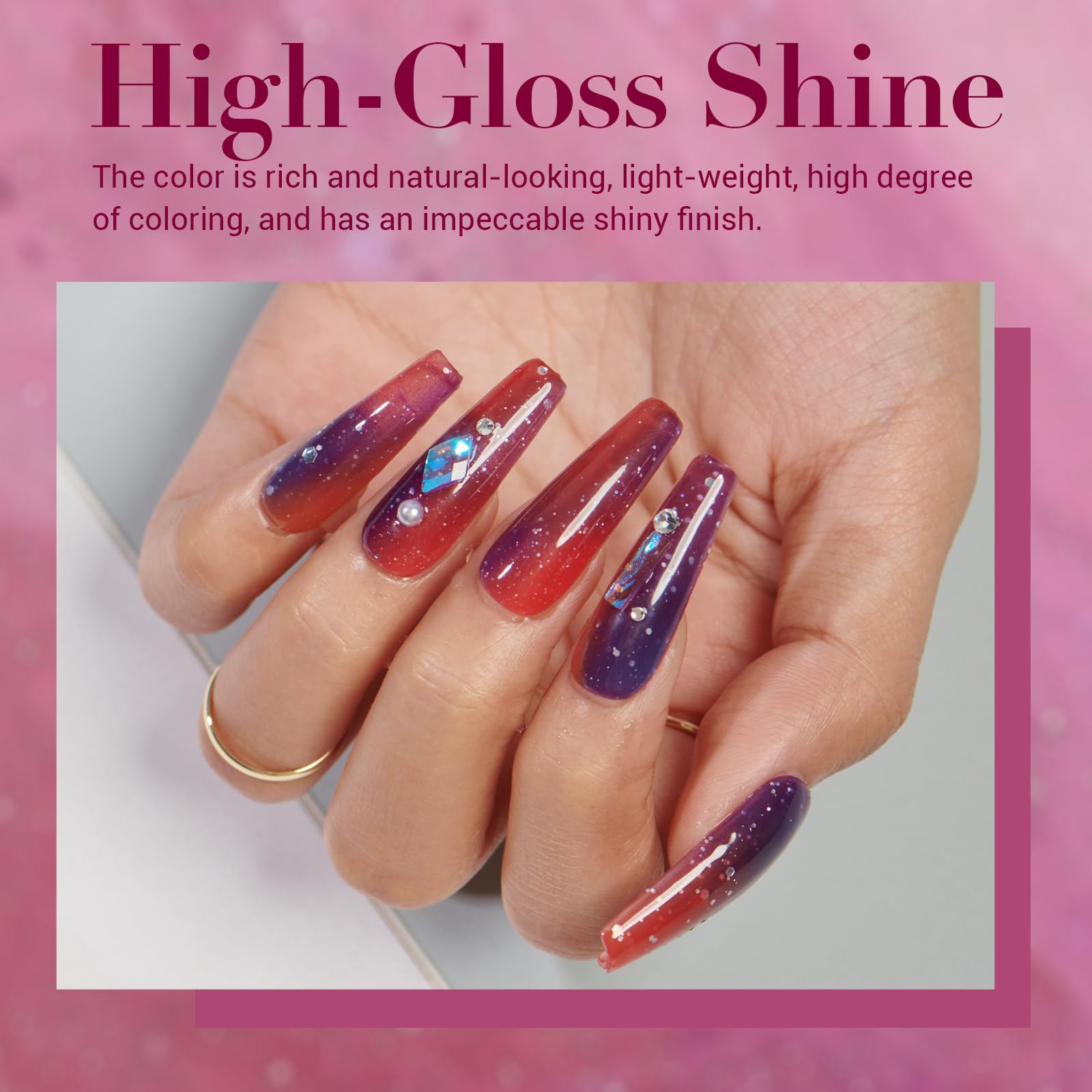 AZUREBEAUTY color-changing dip powder colors pink blue purple orange demonstrate mood-changing manicure