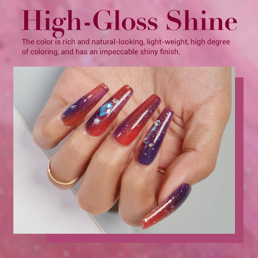 AZUREBEAUTY color-changing dip powder colors pink blue purple orange demonstrate mood-changing manicure