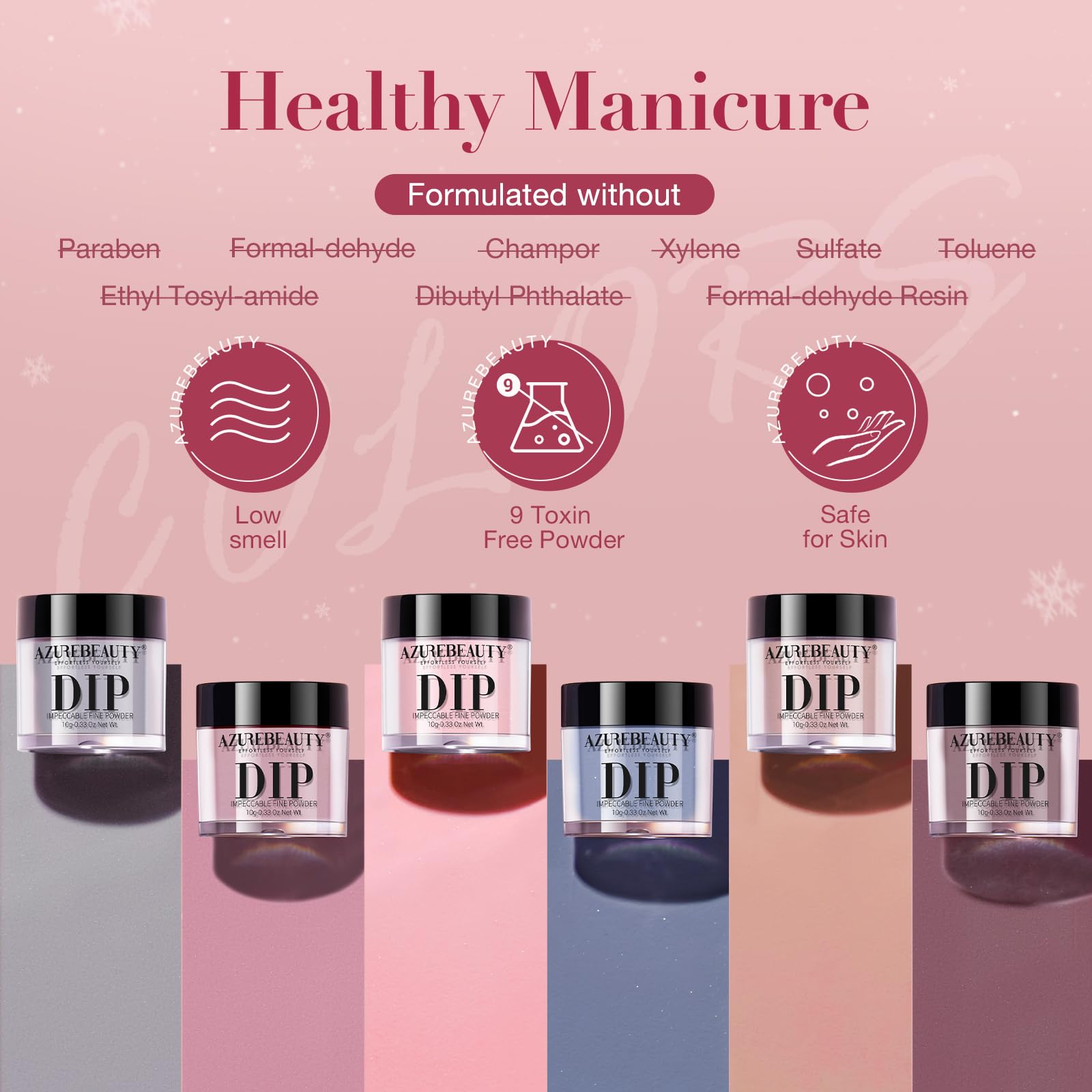 AZUREBEAUTY cruelty-free paraben-free formula closeup packaging emphasizing safer odor-free at-home nails