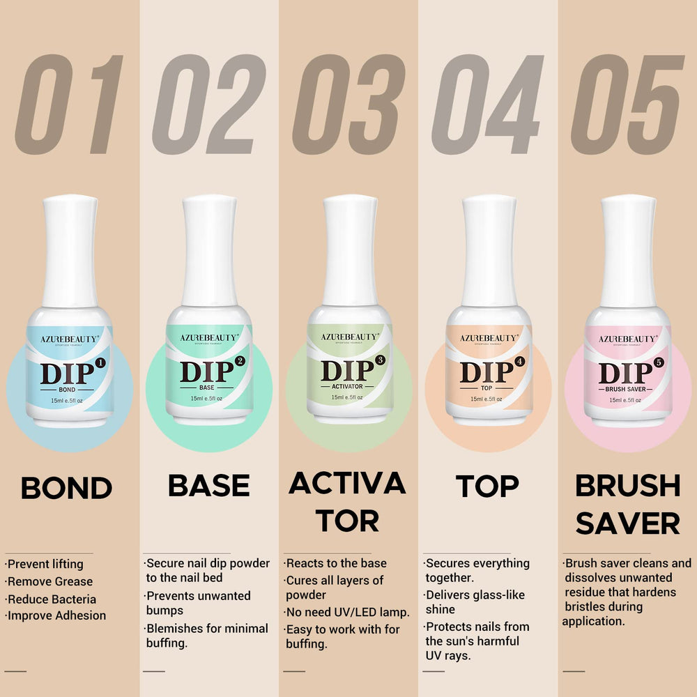 AZUREBEAUTY dip activator accelerates curing for steady results.