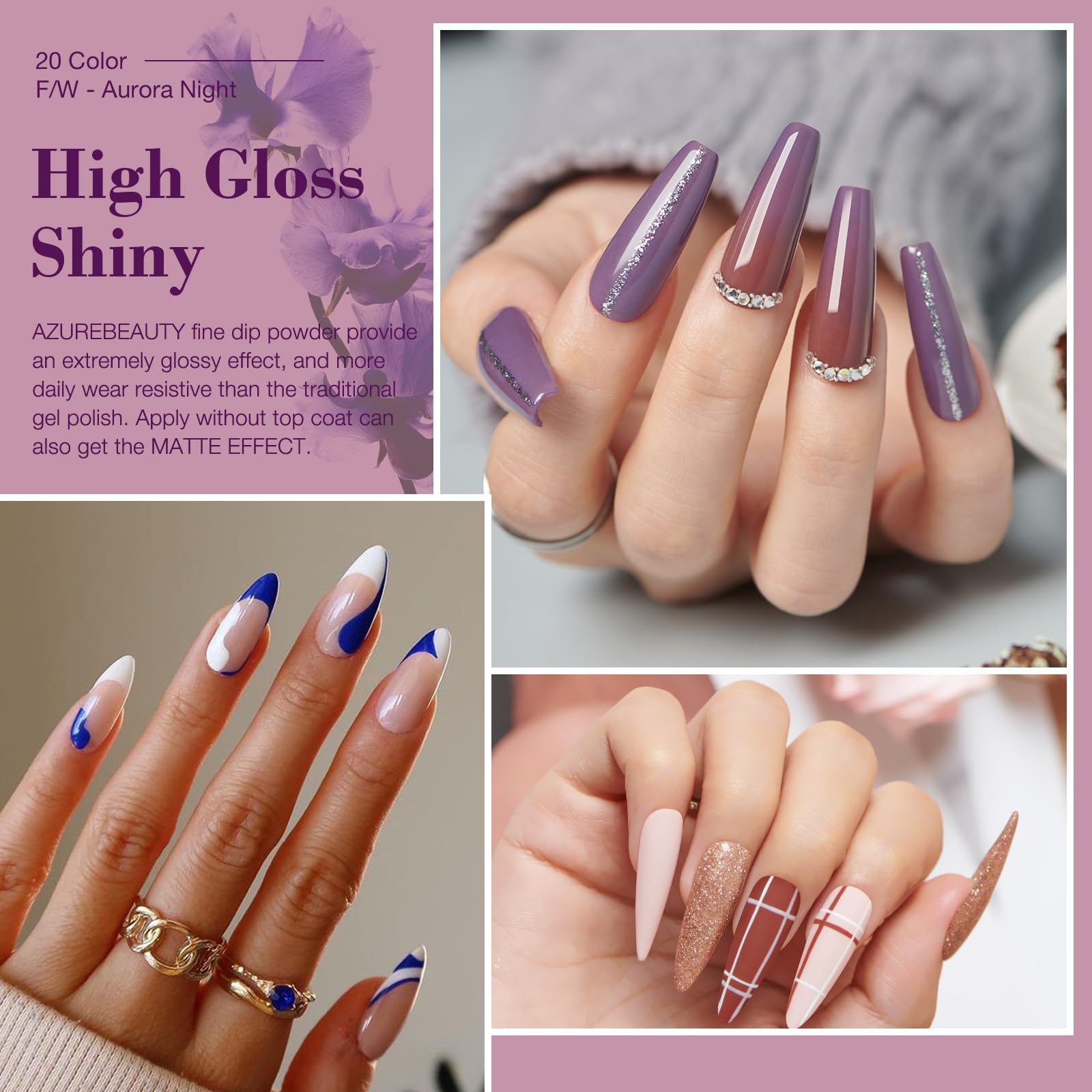 AZUREBEAUTY dip liquid set includes base, activator, top coat for durable finish