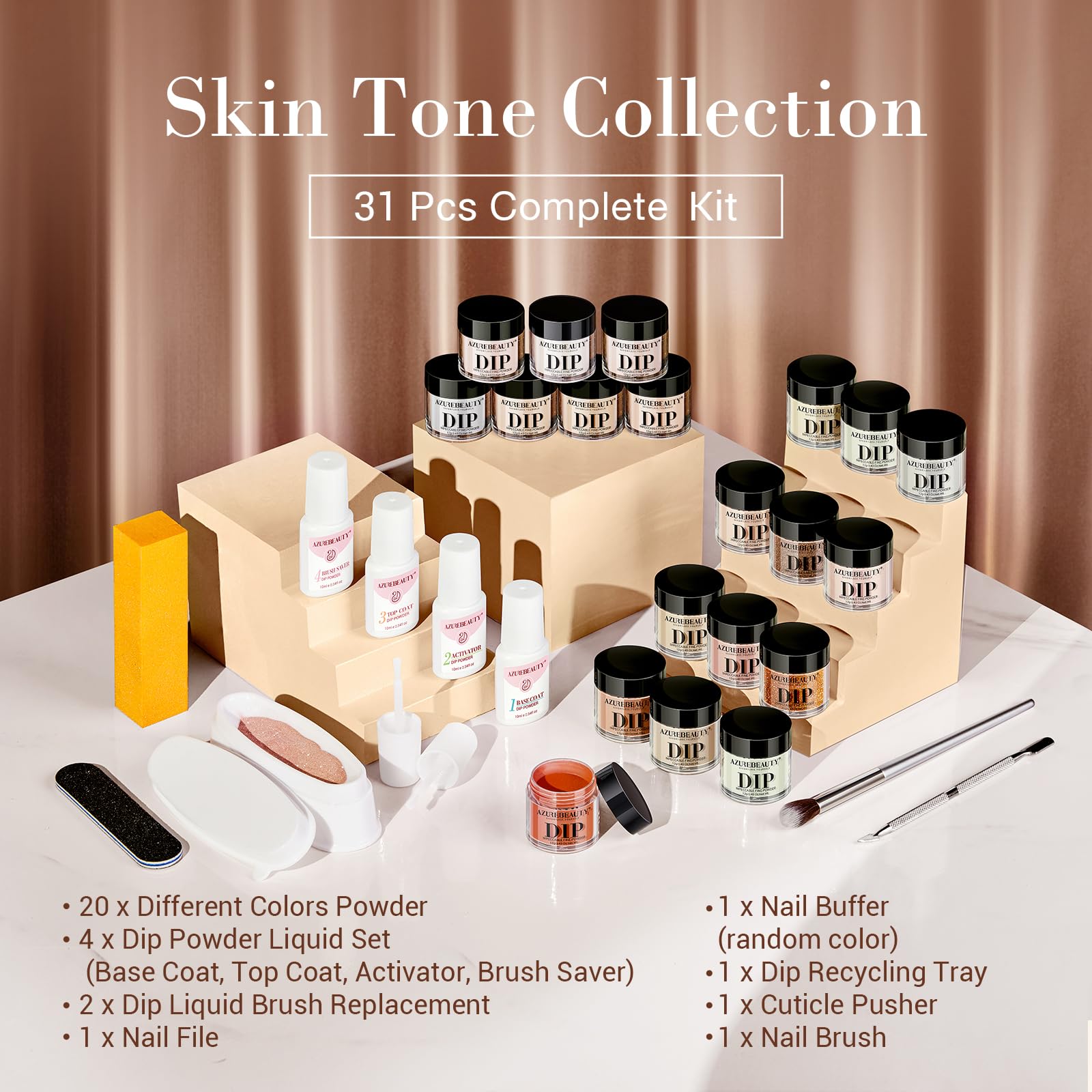 AZUREBEAUTY dipping powder application tools illustrate easy color layering and professional results.