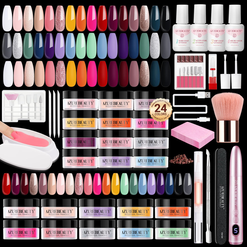 AZUREBEAUTY dip powder colors 24-pack for vibrant at home nails