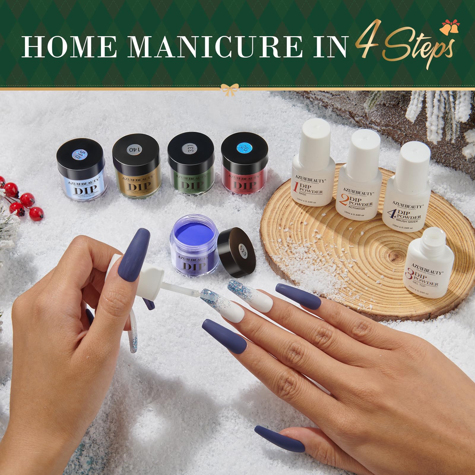 AZUREBEAUTY glitter-blue-green combo emphasizes festive shimmer for party-ready nails.