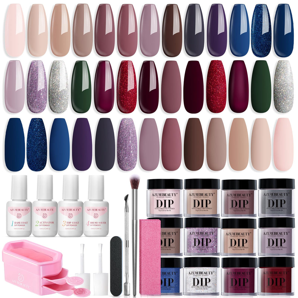 AZUREBEAUTY dip powder kit 20-colors palette enables versatile nail art at home.