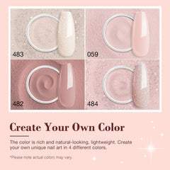 AZUREBEAUTY dip powder kit color swatches show Nude, Glitter, Brown shades.