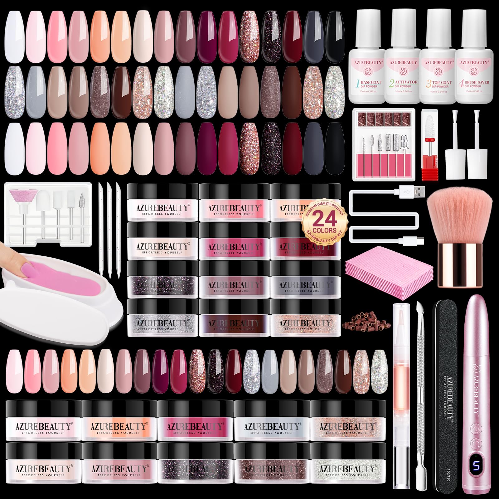 AZUREBEAUTY dip powder colors swatches for versatile at-home nail options.