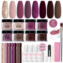 AZUREBEAUTY Dip Powder Kit contents laid out for testing colors at home.