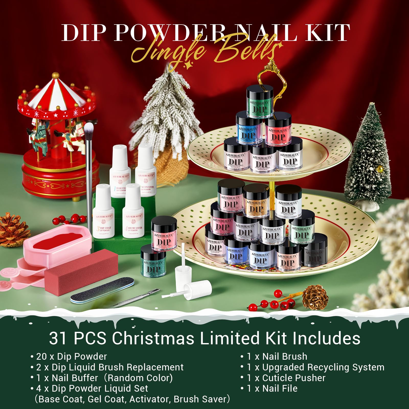 AZUREBEAUTY dip powder kit cuticle pusher included for clean edges