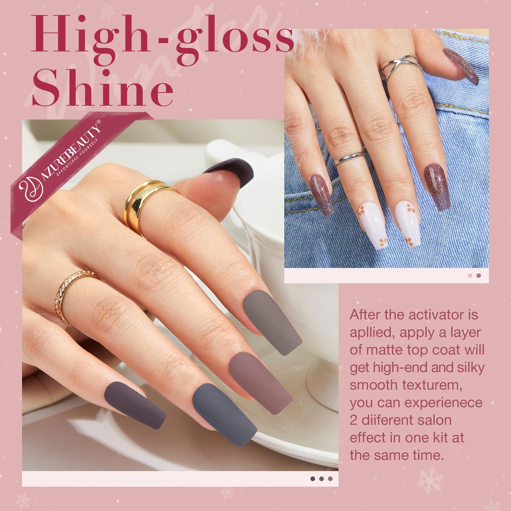 AZUREBEAUTY dip powder liquid set base activator topcoat closeup highlighting complete DIY manicure system