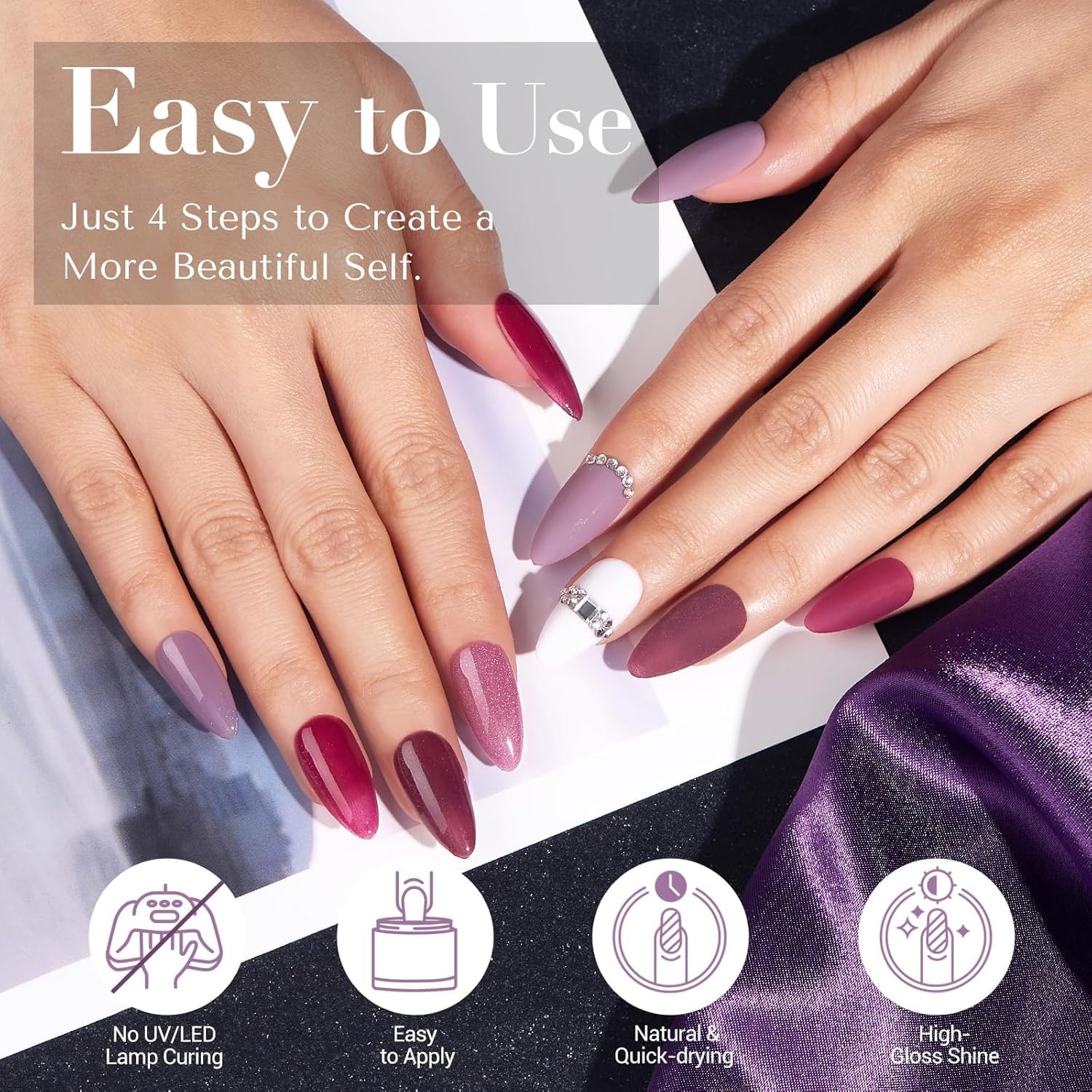 AZUREBEAUTY dip powder purple jam 10g adds vibrant color and glossy finish.