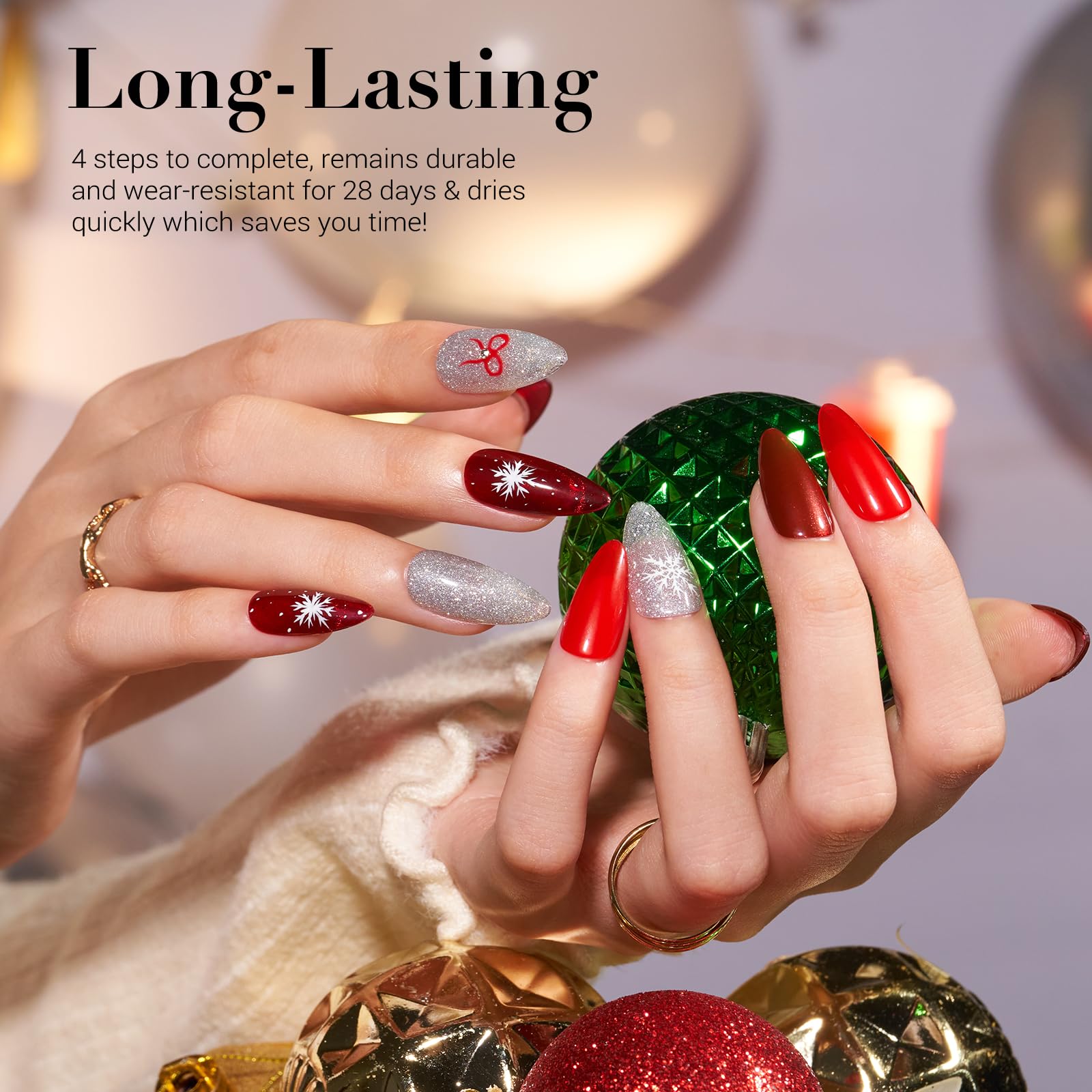 AZUREBEAUTY dip powder sparkle red swatch with festive shimmering finish
