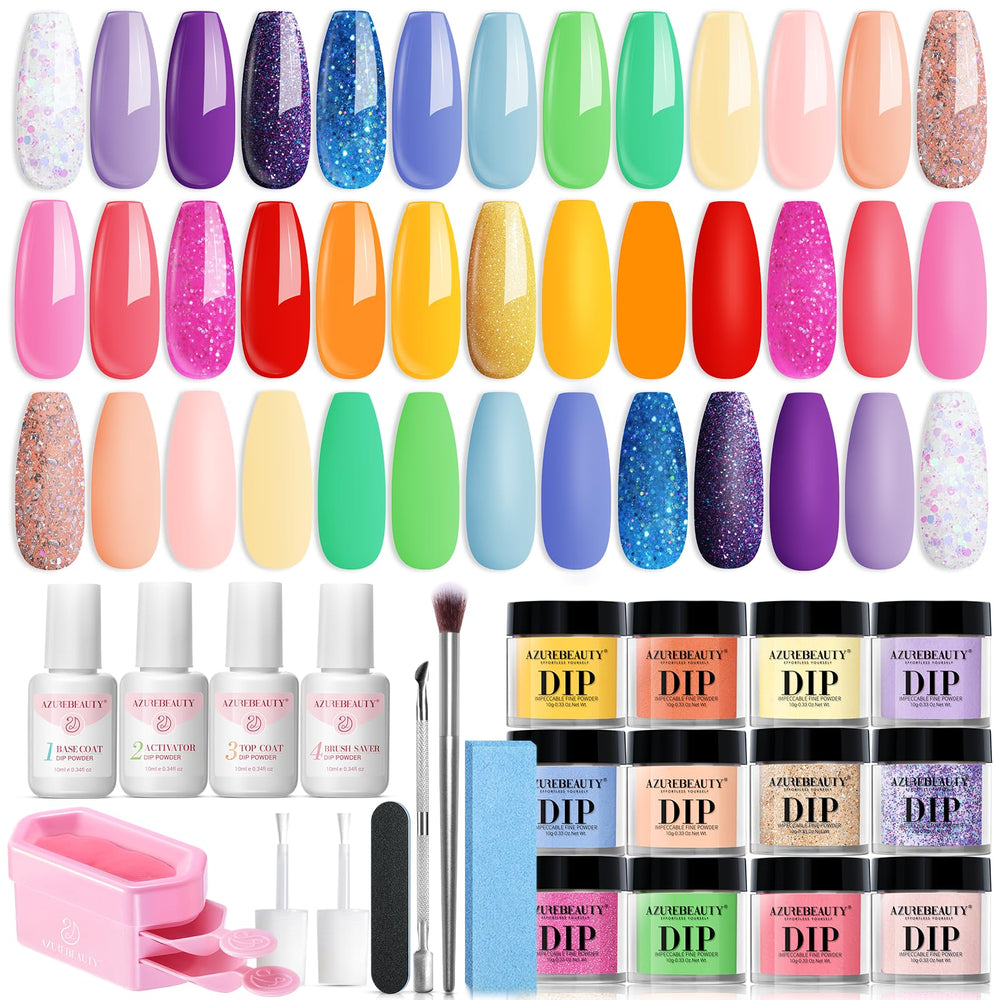 AzureBeauty neon dip powder kit color swatches for vibrant summer nails.