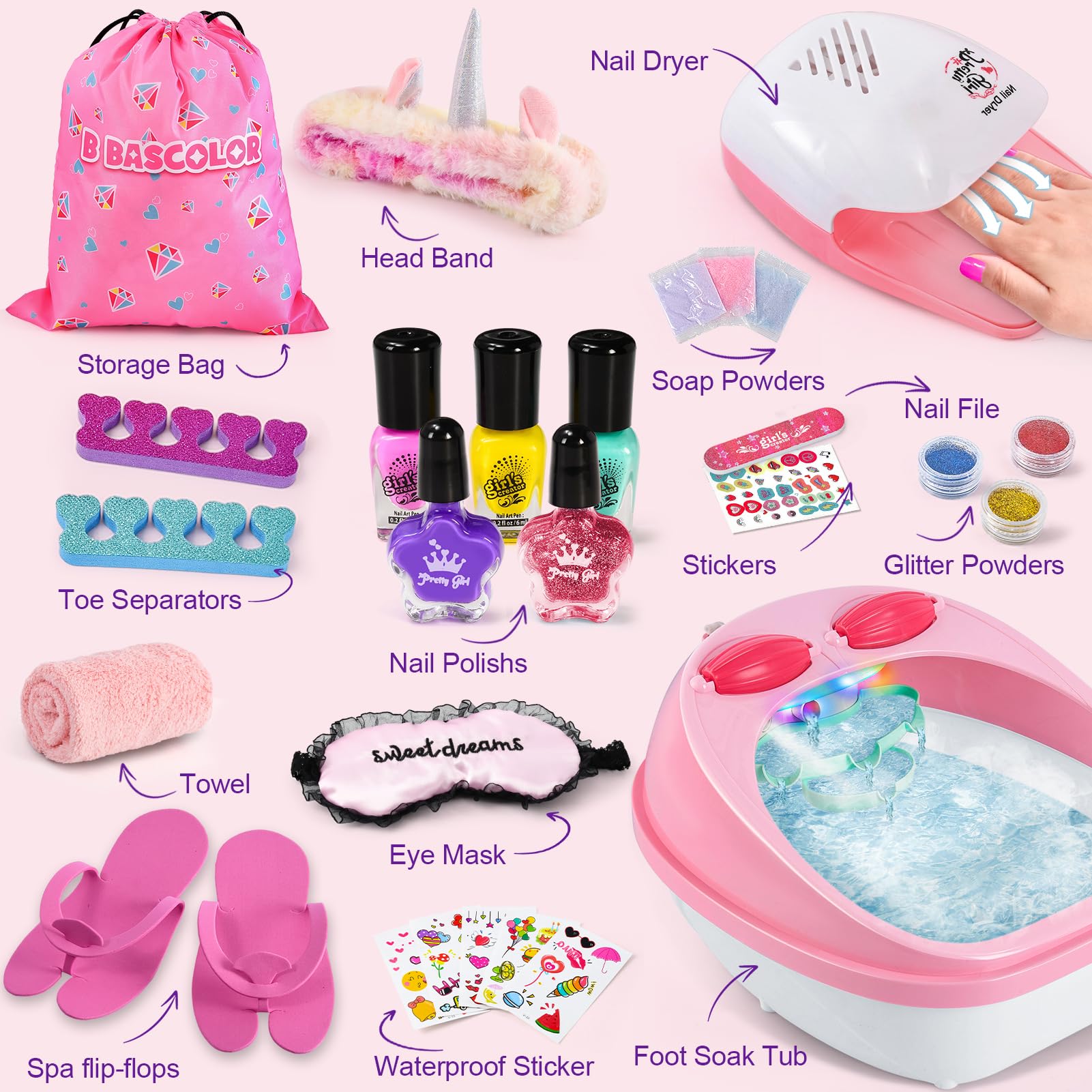 B Bascolor pedicure spa kit includes tools for playful nail care