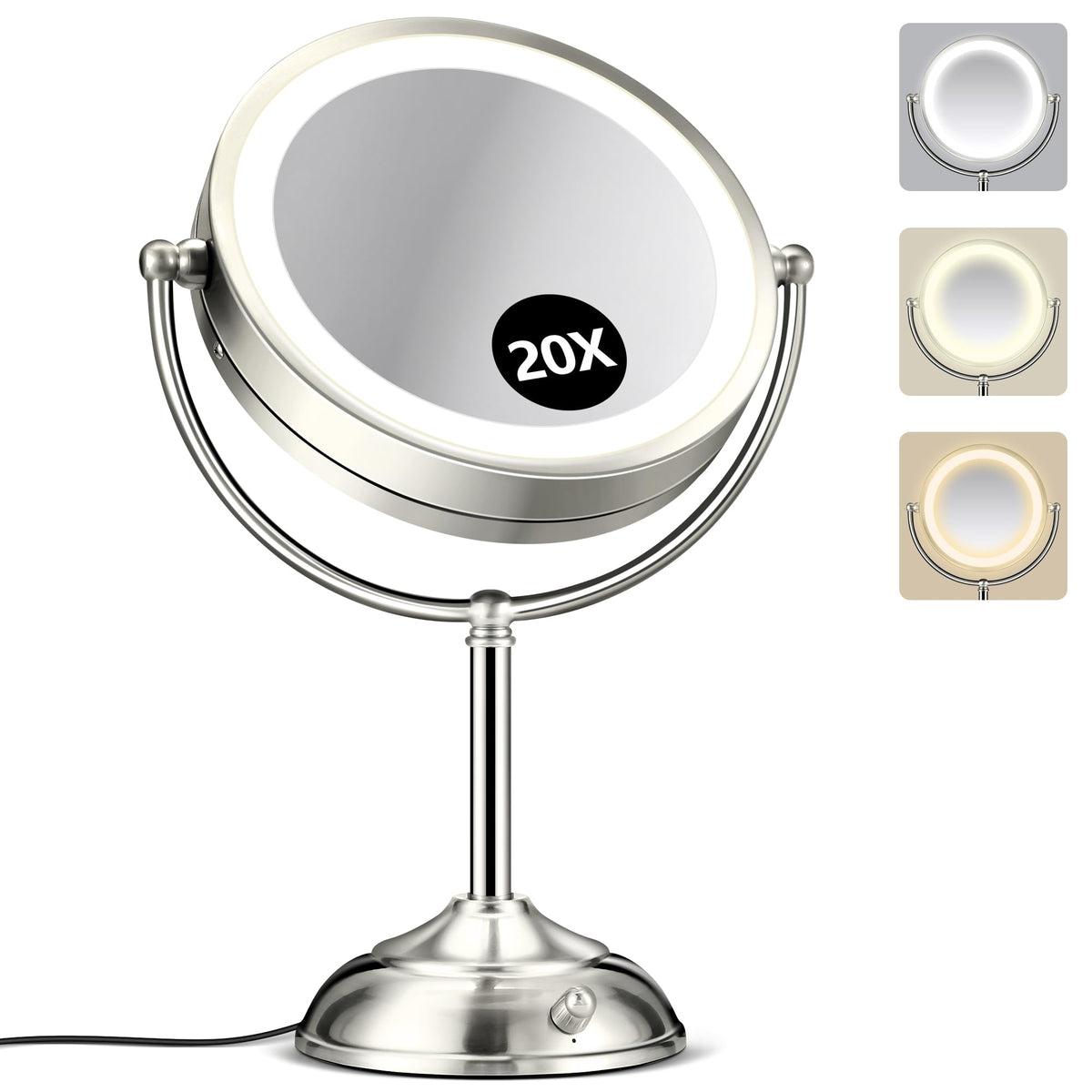 B Beauty Planet 20x magnifying mirror with LEDs for precise detailing and makeup accuracy.