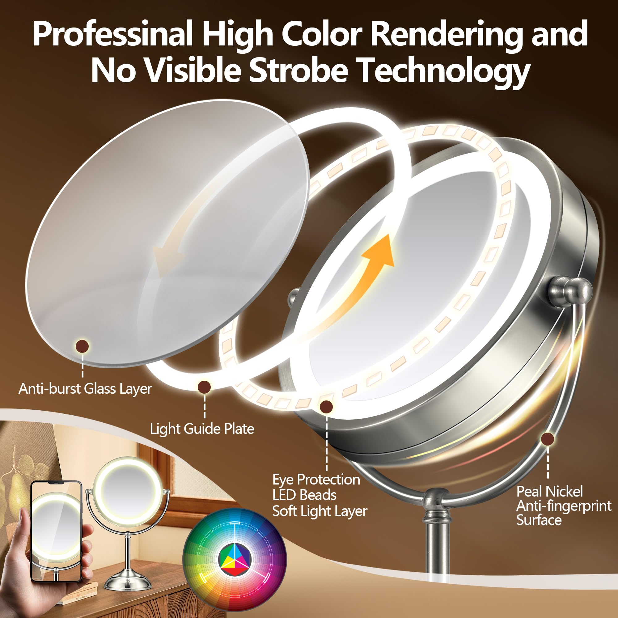 B Beauty Planet 360-degree rotation desk mirror offers flexible angles for easier application.