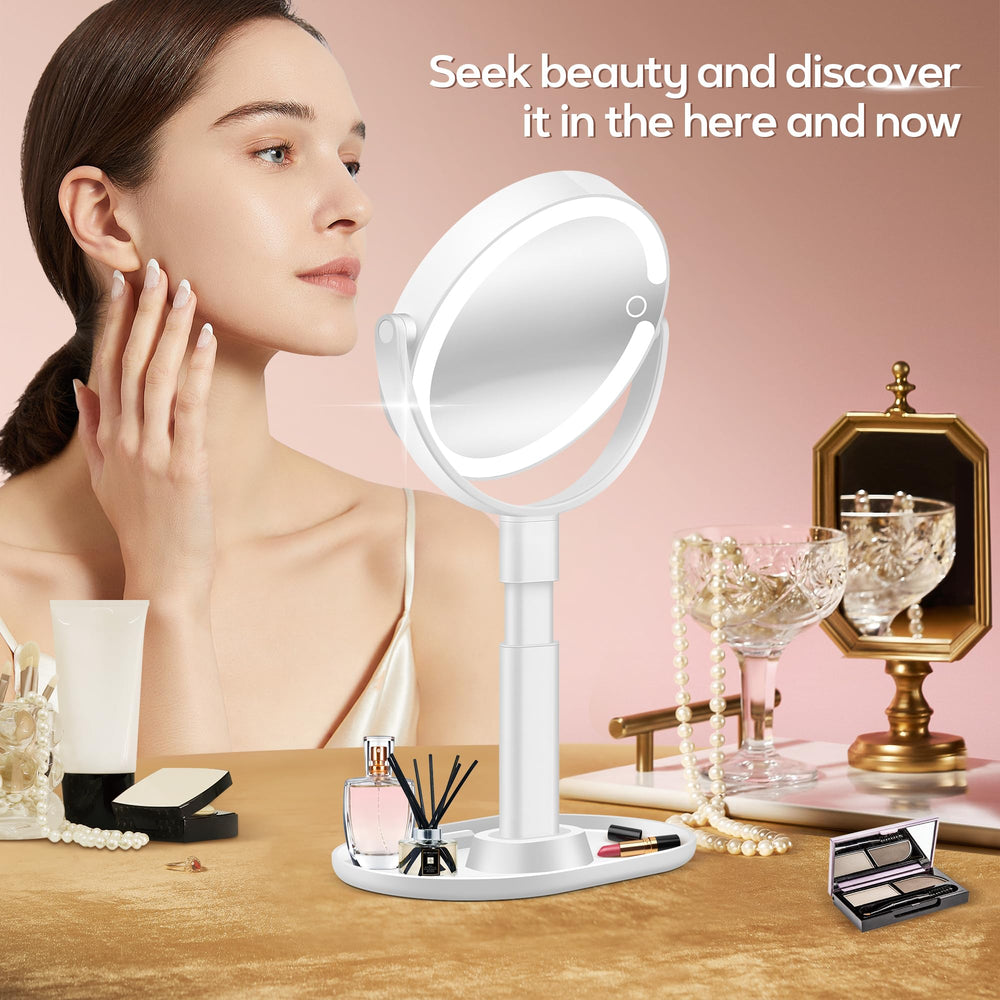 B Beauty Planet mirror base stores tools and holds your phone for tutorials.