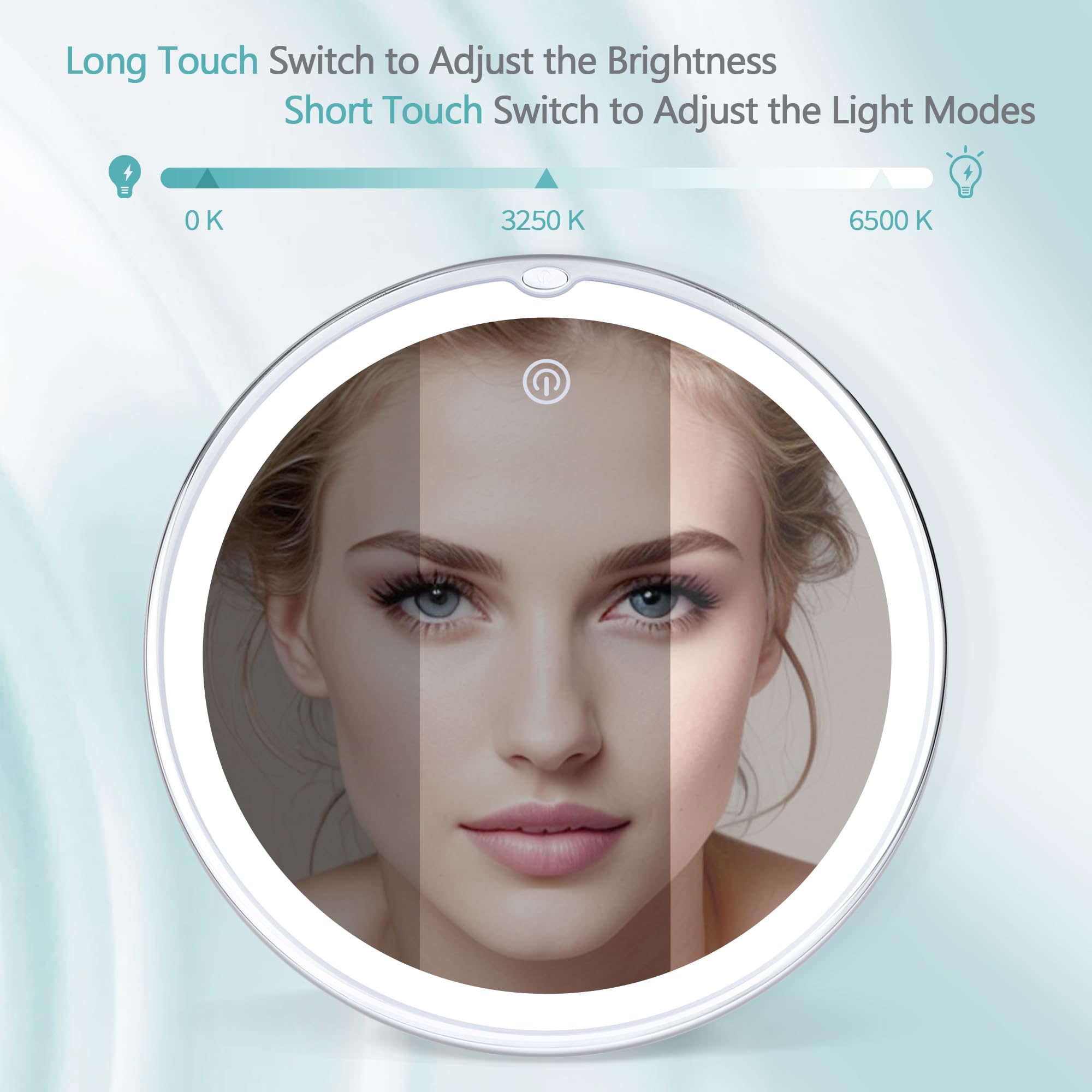 B Beauty Planet 1500mAh mirror showing portable power on a countertop