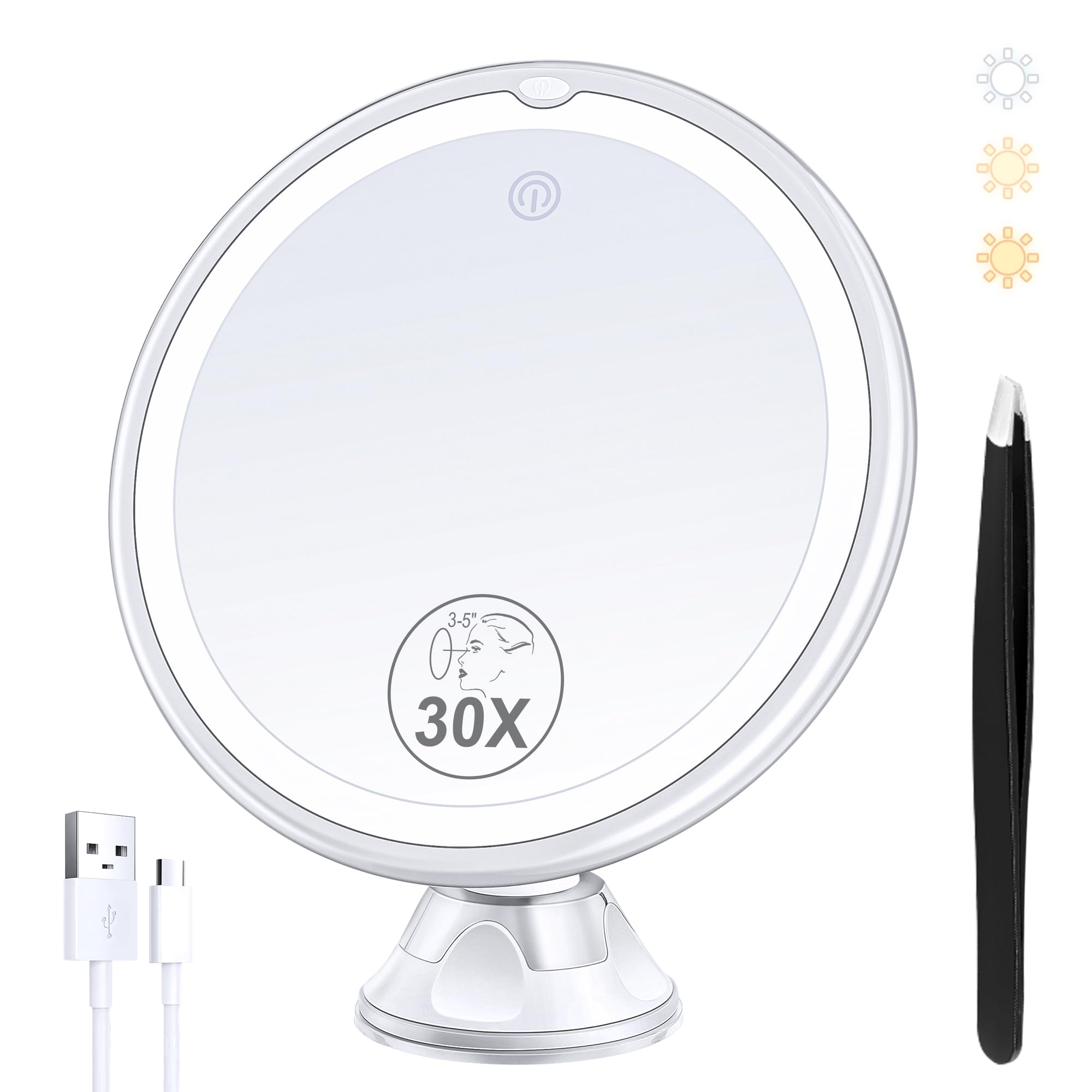 B Beauty Planet lighted makeup mirror front view showing 30x precision for flawless makeup checks