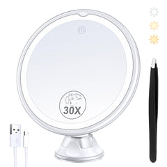 B Beauty Planet lighted makeup mirror front view showing 30x precision for flawless makeup checks