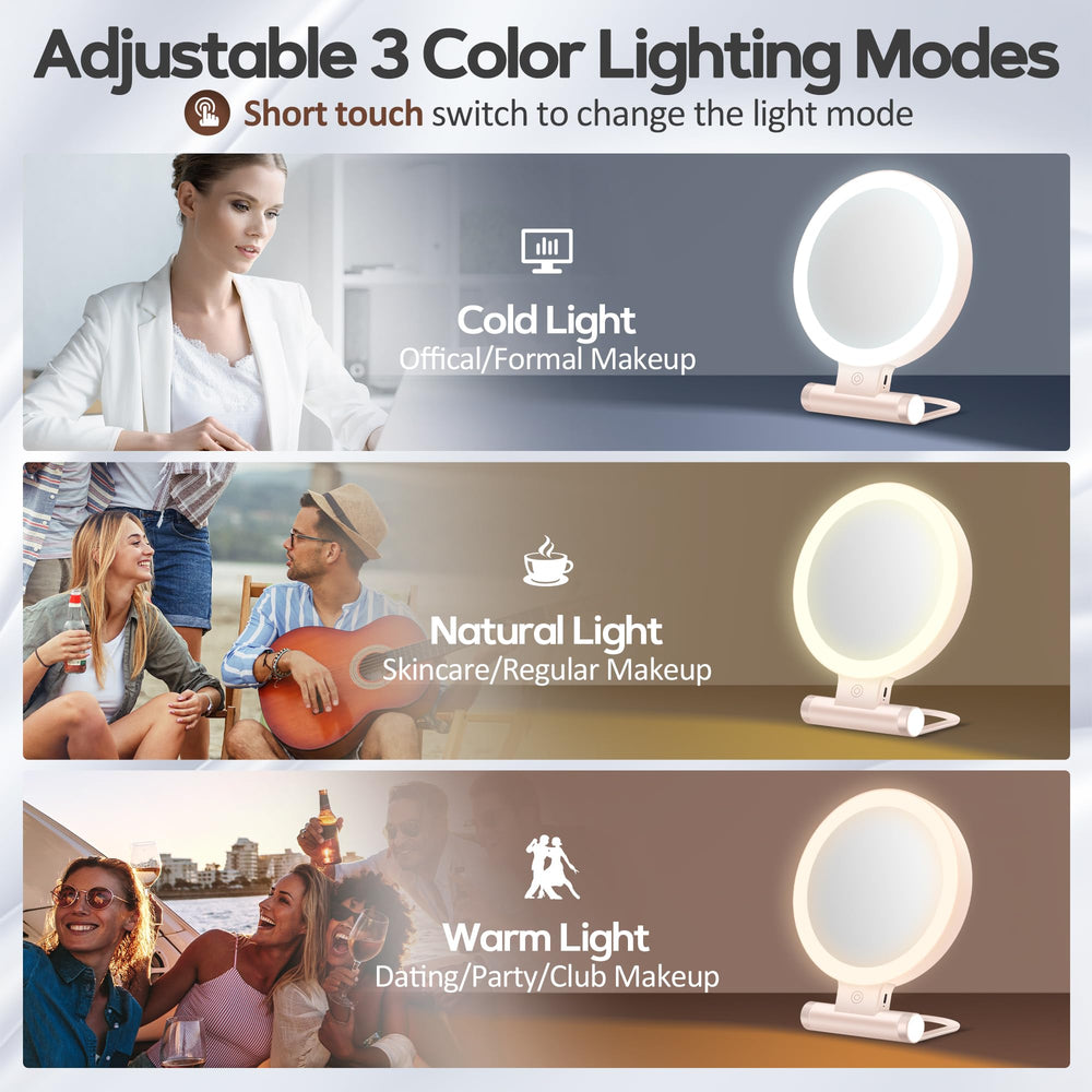 B Beauty Planet light-adjustable mirror shows brightness control for accurate makeup application.