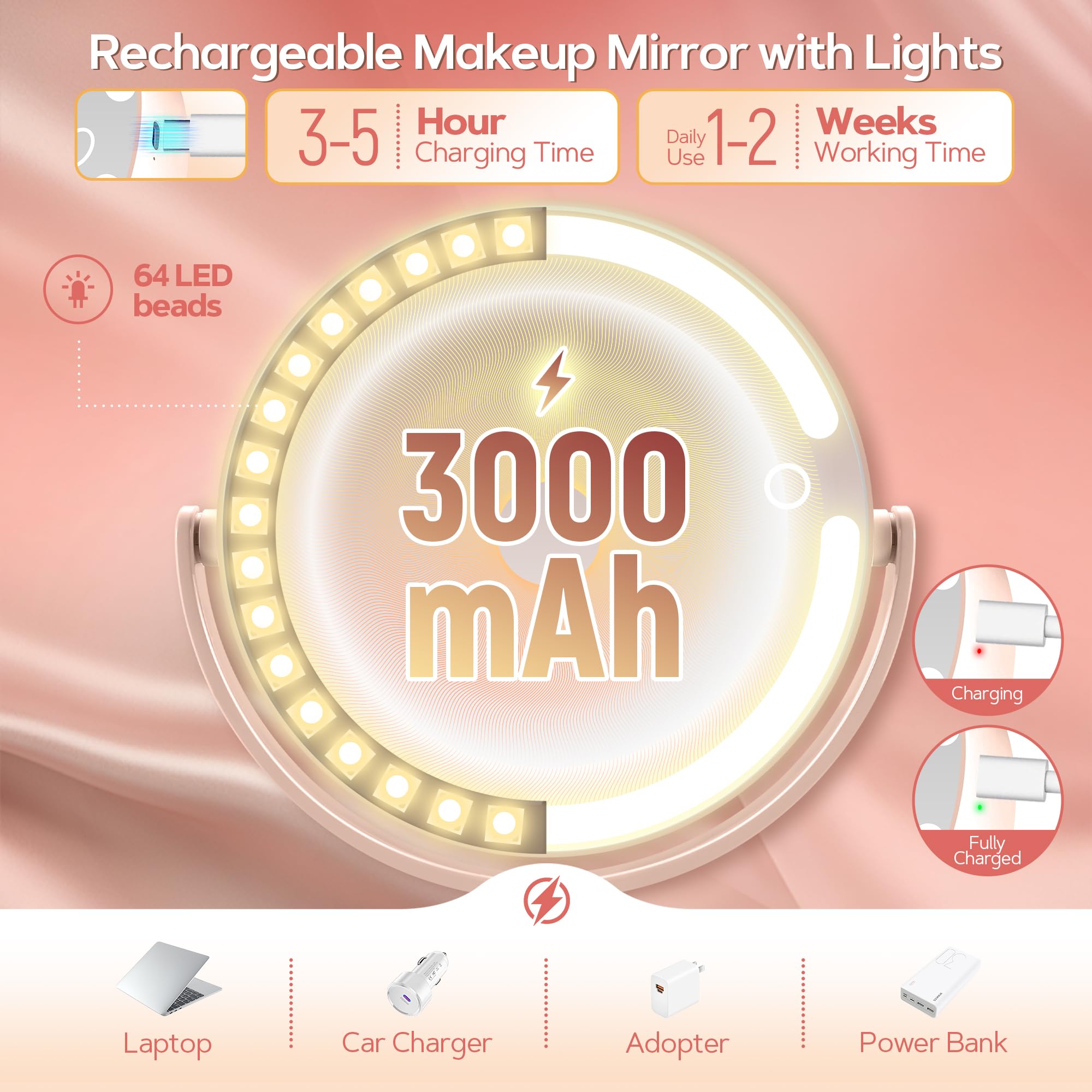 B Beauty Planet makeup-mirror-rechargeable-battery fuels cordless use