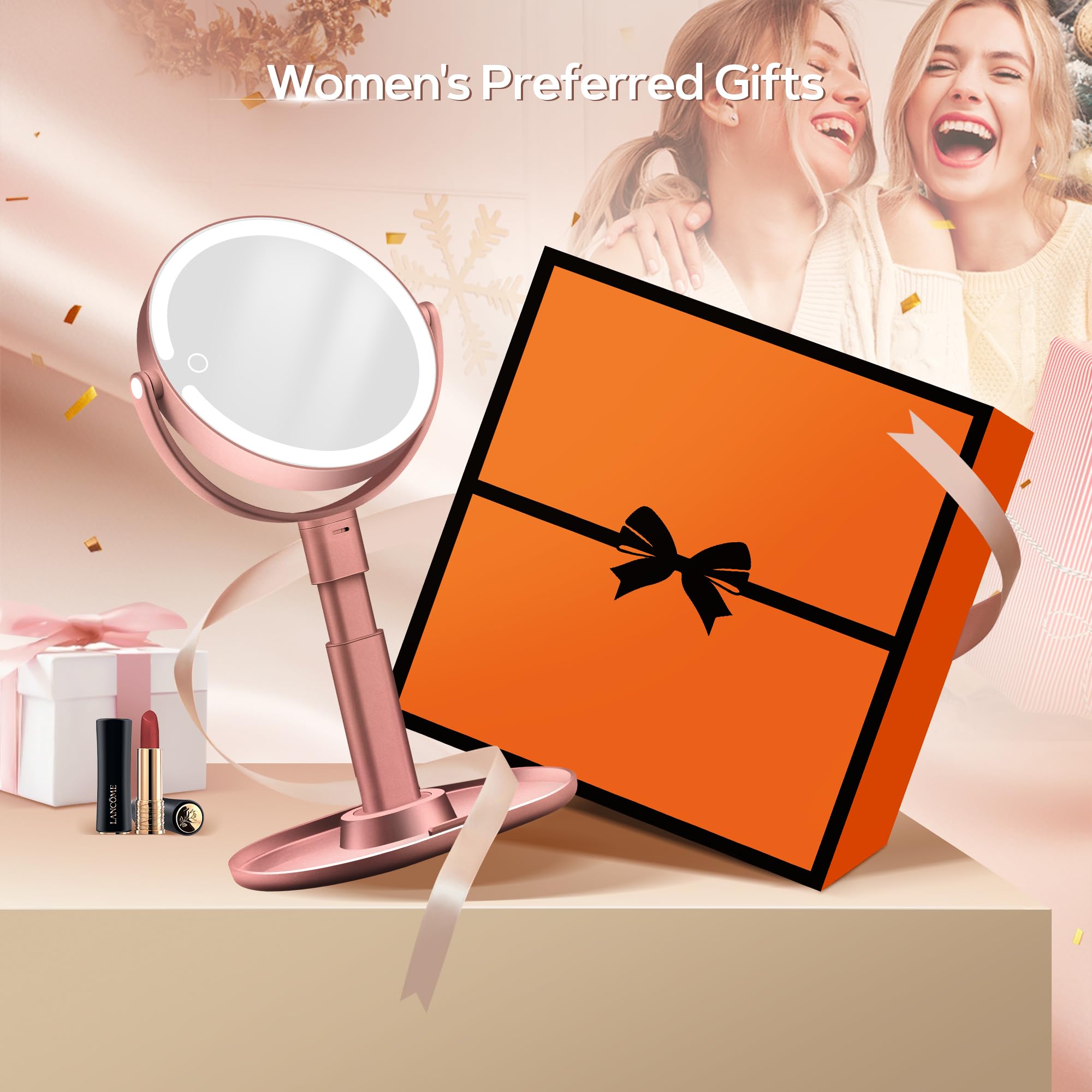 B Beauty Planet 360° rotatable mirror with height-adjustable stand for versatile angles.