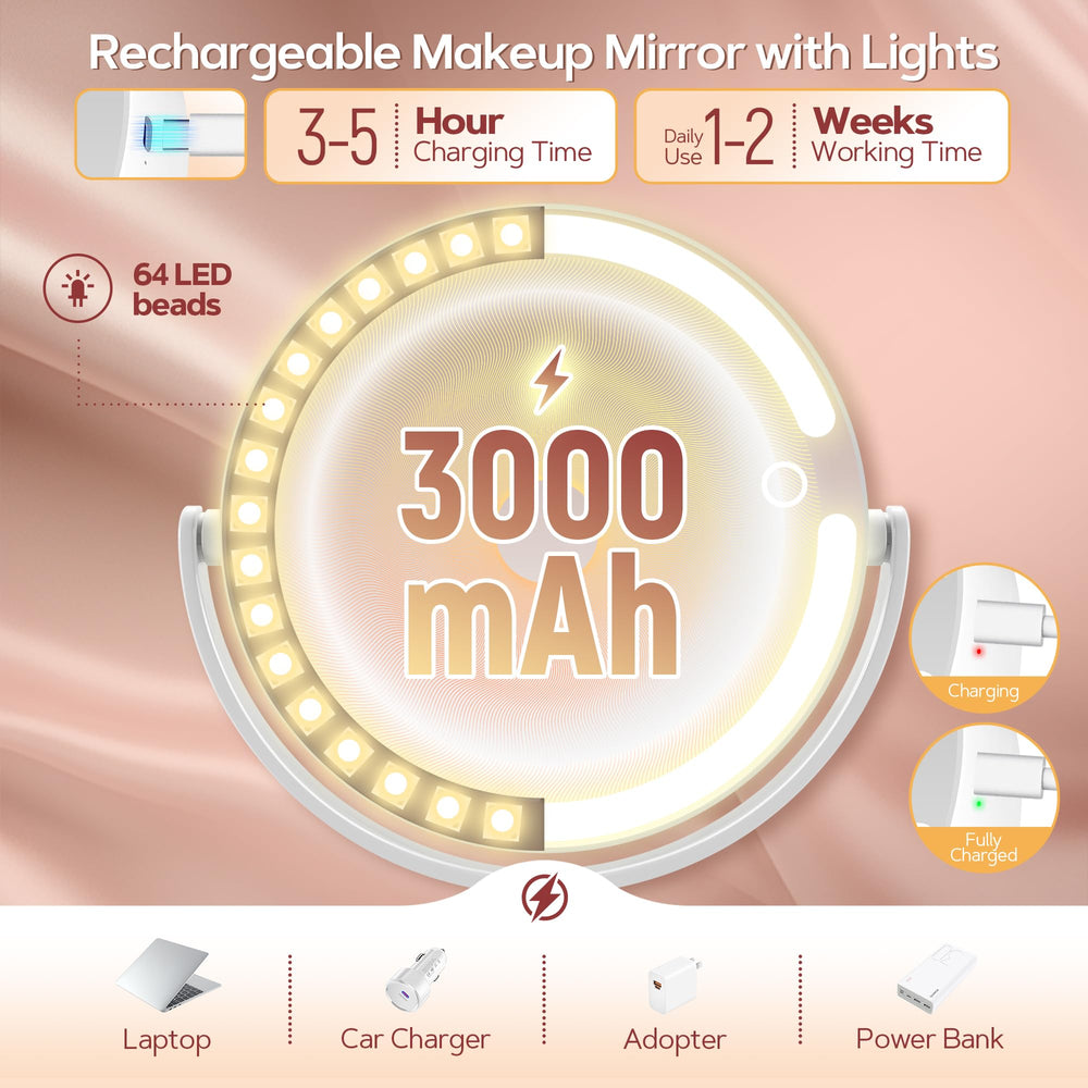 B Beauty Planet mirror with lights height-adjustable stand for different viewing heights.