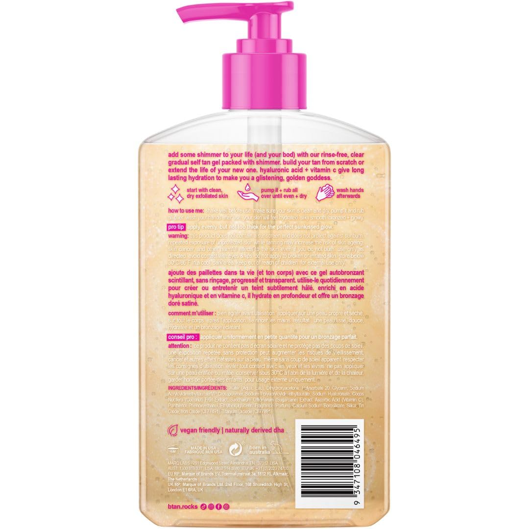B.TAN clear gradual self tan gel arm application showing buildable color with shimmer