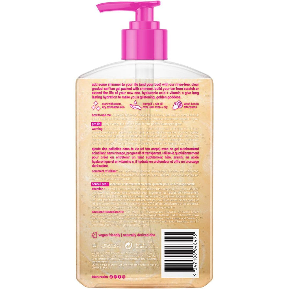 B.TAN clear gradual self tan gel arm application showing buildable color with shimmer